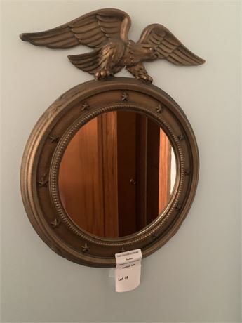 Federal Style Gilt Round Convex Wall Mirror With Eagle Pediment Metal