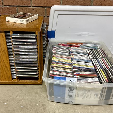 Large Mixed CDs Lot in Tote and Carousel