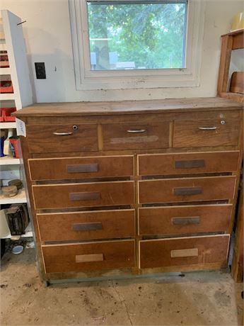 Vintage Handmade Wood Storage 11 Drawer Cabinet For Garage/Workshop