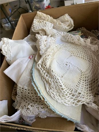 Linens Lot Embroidered Handkerchiefs Doilies Towels & More