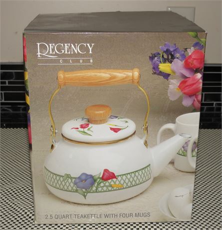 Regency 2.5 Qt Tea Kettle, 4 Mugs Set