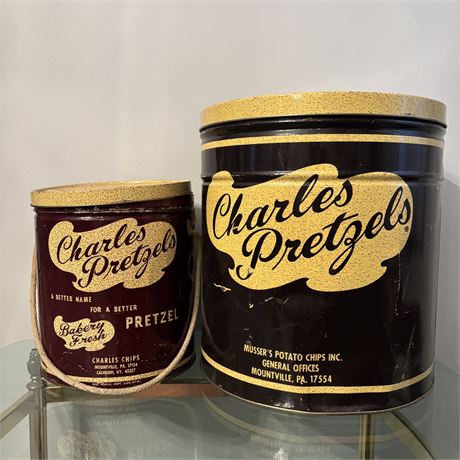 Vintage Charles Pretzels Standard and Oversized Tins