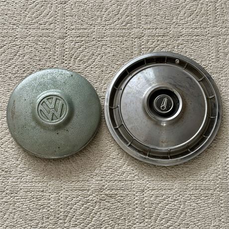 Vintage Plymouth and Volkswagen Hubcaps - 1 of Each