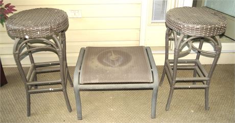 2 Outdoor Bar Stools, Ottoman