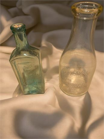 Antique Sarsaparilla Quack Medicine Bottle & Embossed 10qt Lawson's Milk Bottle