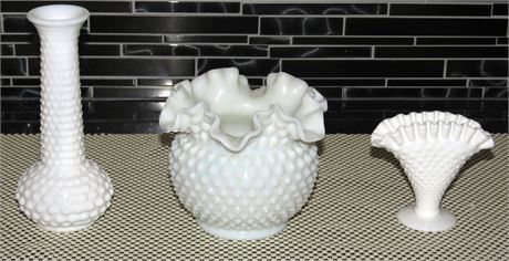 Vintage Fenton Hobnail Milkglass Vases