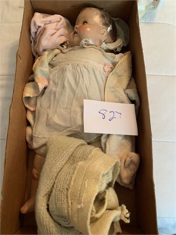 Antique Baby Doll With Blankets Eyes Open and Close