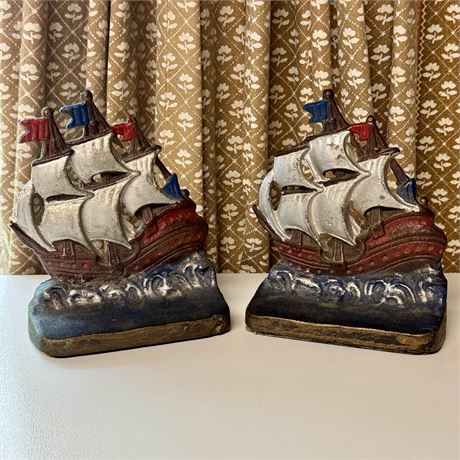 Cast Iron Schooner Ship Bookends