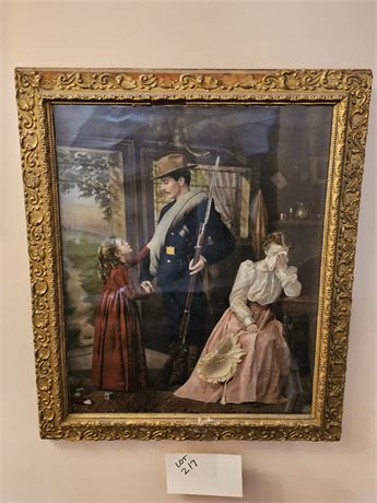 Victorian Era Print "Soldier" In Matte Gold Frame