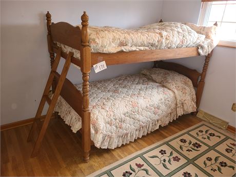 Solid Wood Bunk Beds - Two Twin Beds with Ladder