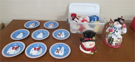 Snowman Plates, Candles, Cookie Jar, Candle Holder, etc