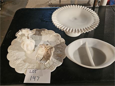 Fenton Silvercrest Cake Plate & Vase, Westmoreland Grape Platter & More