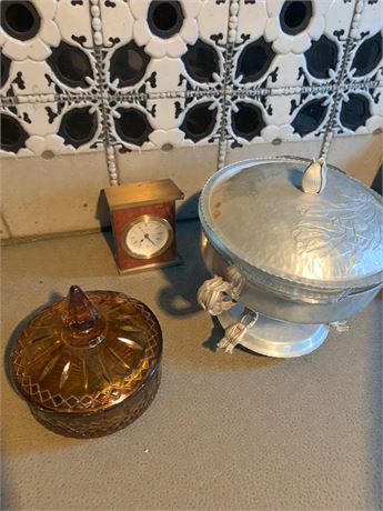 Indiana Glass Princess Pattern Amber Candy Dish Matthew Norman Desk Clock