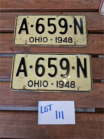 Vintage 1948 Ohio License Plate Set