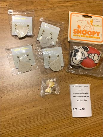 Peanuts Snoopy Vintage Auto Freshener, Enamel Dog Pendant Necklace, Earrings