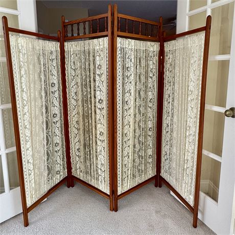 Beautiful Vintage 4 Lace Panel Room Divider or Headboard - 22" Panels x 65"T
