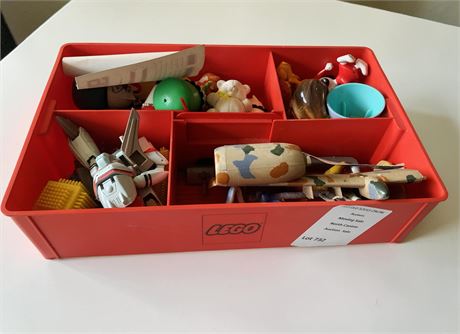 Vintage LEGO Red Tray Box Sorting Container W/Misc Small Vintage Toys