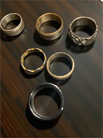 Vintage Ring Lot of 6 - Black Carbide, Quilt Pattern Band, Sunflower & More