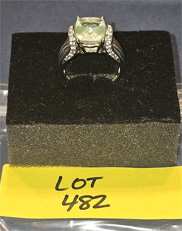 Sterling Sz 10 Green Quartz Ring