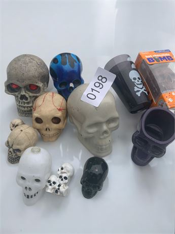 Halloween Skeleton Skull Decor Lot, Cross & Bones Plastic Cups & More