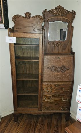 Beautiful Antique Oak Side by Side Secretary Desk Original Finish & Mirror