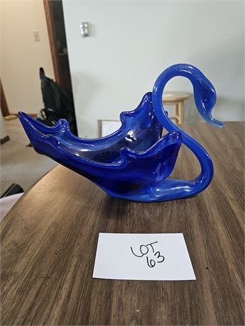 Large Cobalt Blue Art Glass Swan