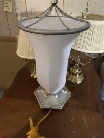 Art Deco Cloth & Bead Accent Lamp & 2 Brass Table Lamps