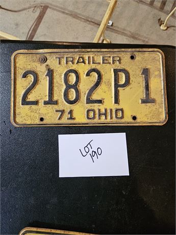 Vintage 1971 Ohio Trailer License Plate