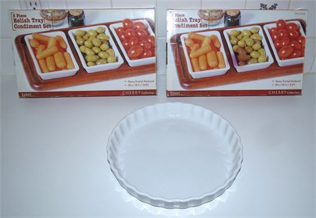 3 Piece Relish Trays, Ceramic Pie Dish