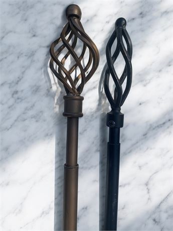 Vintage Metal Twisted Finial Curtain Rod Lot of 2