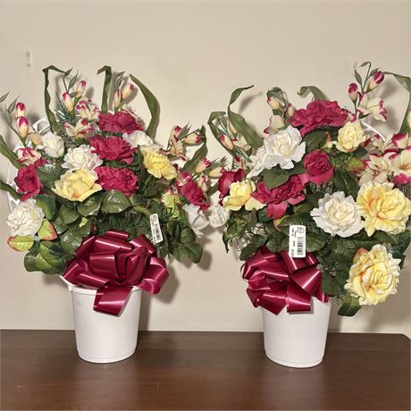 Pair of New Teters Artificial Floral Arrangements - Hanging or Standing