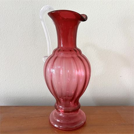 Early Fenton Cranberry Blown Glass Ewer w/ Applied Handle