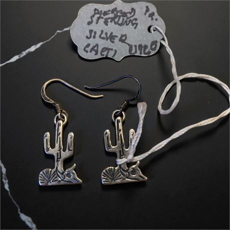 Sterling Silver Navajo Saguaro Cactus Dangle Earrings