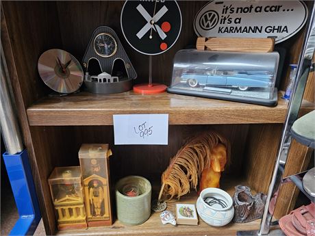 Mixed Misc Lot: '59 Eldorado Model Car / Smeco Train Clock / Pottery & More