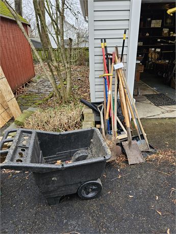 Yard & Garden Tool Lot:Shovels/Brooms/Hoes/Garden Cart & Much More