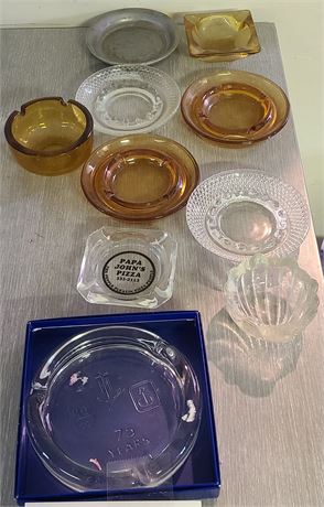 Mixed Sized Ashtray Lot: Anchor Hocking 75 Years Anniversary/Amber Colors & More