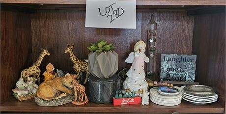 Mixed Misc Lot- Coaster Sets, Animal Figurines, Faux Plant & More