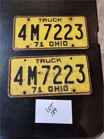 Vintage 1971 Ohio Truck License Plate Set