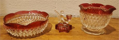 Cranberry & Clear Glass Dishes