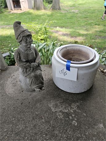 Concrete Garden Gnome & Planters