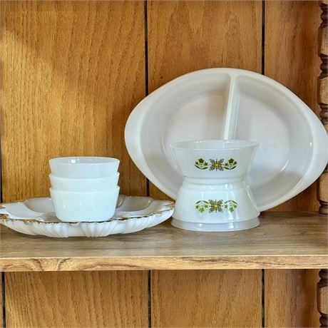 Vintage Fire King Dishes and Milk Glass Deviled Egg Server