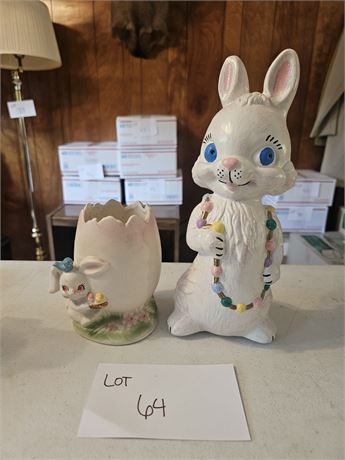 Vintage Napco Egg Planter & Ceramic Bunny