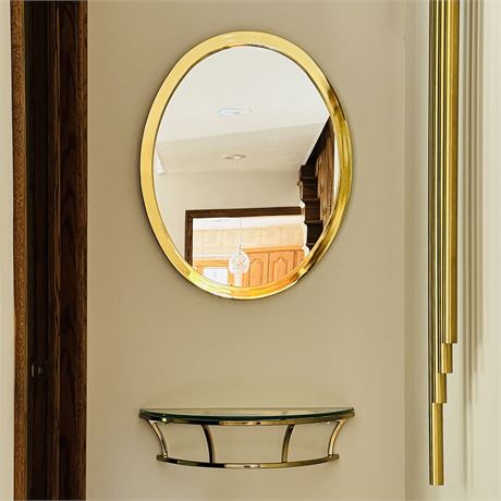 SOLID Brass Framed Mirror and Coordinated Display Shelf