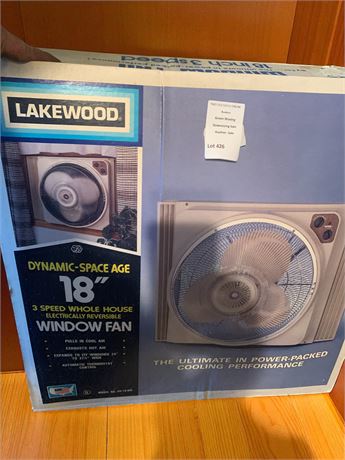 Lakewood Dynamic-Space Age 18" 3-Speed Reversible Window Fan In Original Box