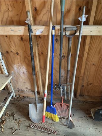 Garden Tool Lot of 7 Shovel Pitch Fork Shovel Rake and More