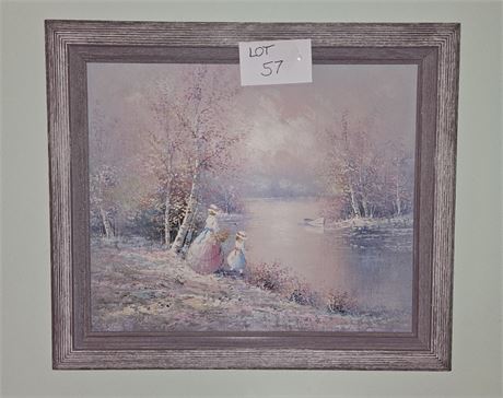Signed Oil On Canvas Pastel Lake Scene