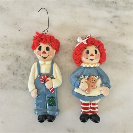 Adorable Raggedy Ann & Andy Ornaments w/ Original Box