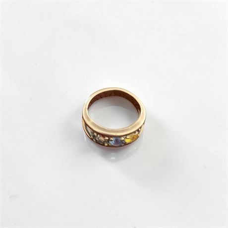 Yellow Gold Cage-Style Mother's Ring W/Birthstones (Size 4)