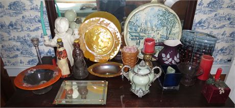 Mixed Lot: Dishes, Candle Holders, Etc