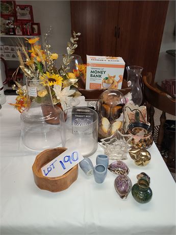 Mixed Home Decor Lot: Clear Glass / Floral / Butterfly Dome / Pottery & More